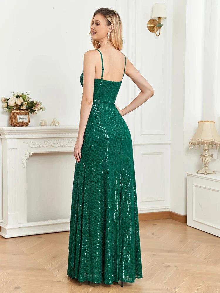 Elegant Royal Blue Sequins V Neck Evening Dress Long 2023 Wedding Party Maxi Formal Dress Women Cocktail Prom Dress-payinti