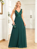 Elegant Sequrin Evening Dress 2023 Women Chiffon Long Formal Deep V-neck Green Caicktail Wedding Party Prom Dresses-payinti
