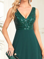 Elegant Sequrin Evening Dress 2023 Women Chiffon Long Formal Deep V-neck Green Caicktail Wedding Party Prom Dresses-payinti