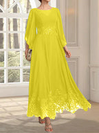 Vestido de gasa con encaje y lentejuelas para madre de la novia, corte A, escote ilusión, largo hasta los tobillos