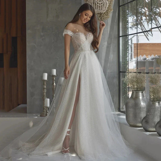 Luxurious Elegant Lace Beading Off Shoulder Mermaid Fluffy Mopping Floor Wedding Dresses New 2023 Fairy Appliques Bridal Gown-payinti