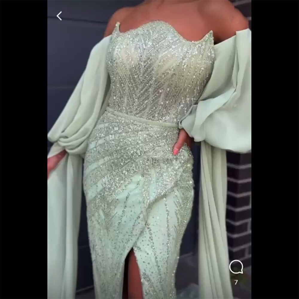 Luxuriöses, mintgrünes, mit Perlen besetztes Abendkleid im Meerjungfrau-Stil 2025 LA72096 für Damen, Hochzeitsfeier 