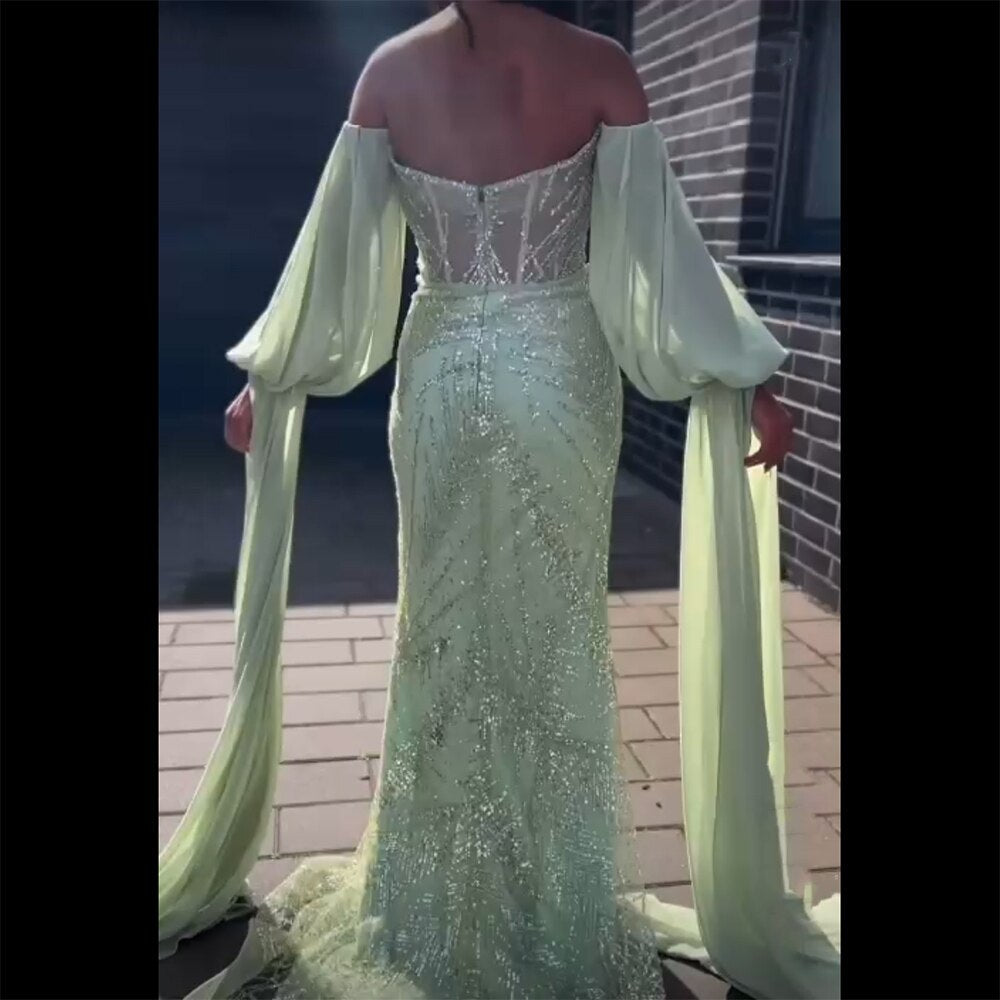 Luxuriöses, mintgrünes, mit Perlen besetztes Abendkleid im Meerjungfrau-Stil 2025 LA72096 für Damen, Hochzeitsfeier 