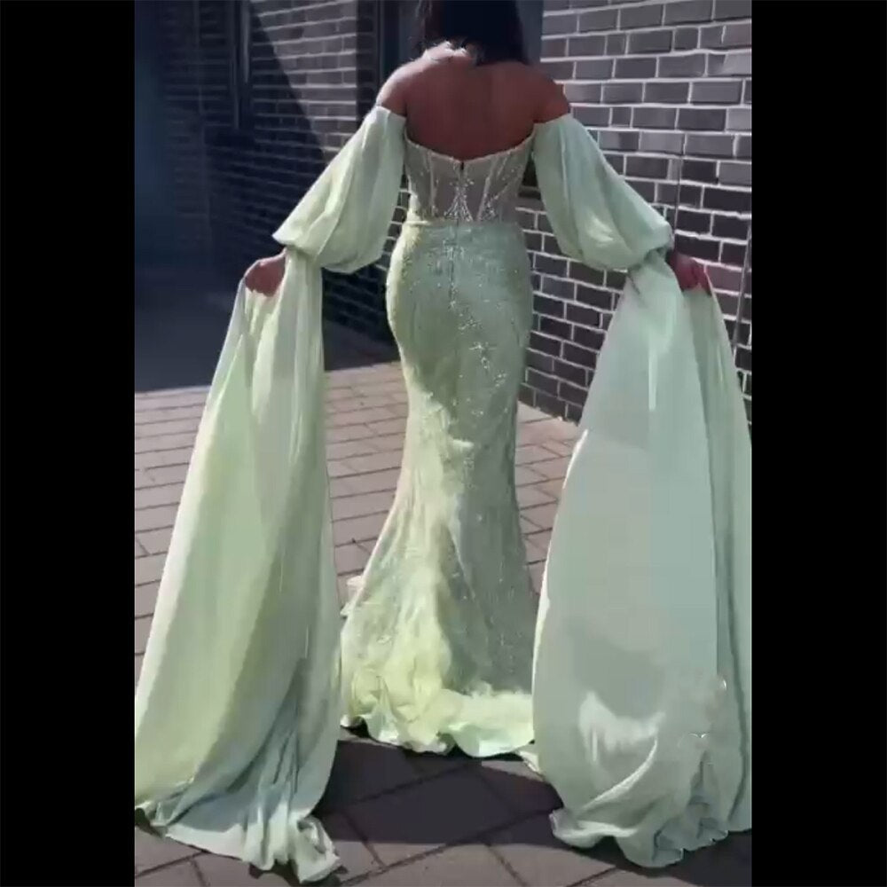 Luxuriöses, mintgrünes, mit Perlen besetztes Abendkleid im Meerjungfrau-Stil 2025 LA72096 für Damen, Hochzeitsfeier 