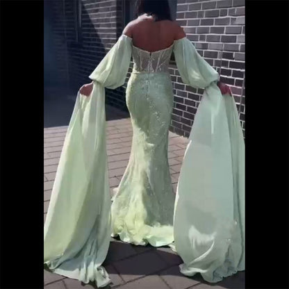 Luxuriöses, mintgrünes, mit Perlen besetztes Abendkleid im Meerjungfrau-Stil 2025 LA72096 für Damen, Hochzeitsfeier 
