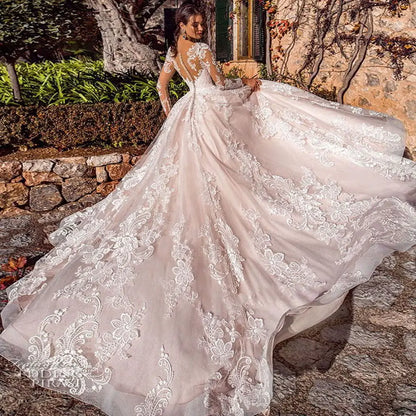 Luxury Ball Gown Vestidos De Novia Appliques Vestido De Noiva Long Sleeve Wedding Dresses Lace Robe De Mariée-payinti