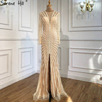 Luxury Black Beading V-Neck Mermaid 2025 Long  Split Evening   Gowns  Party Wear Dresses For  Women  Real Photo LA70183