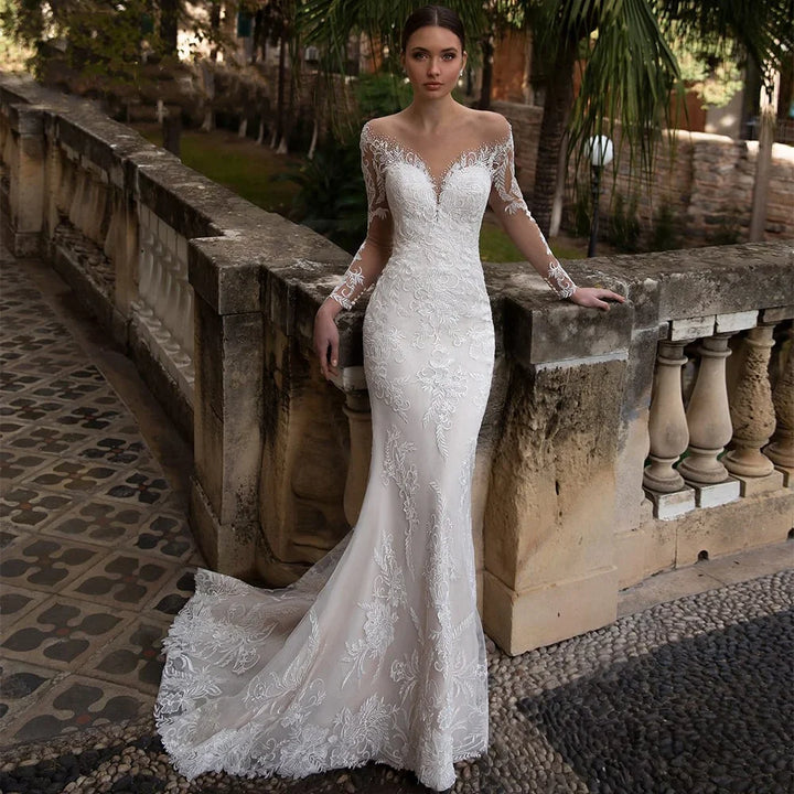 Luxury Crystal Wedding Dress Mermaid For Women Beading Sweetheart Lace Applique Sheer Illusion Long Bridal Gown Court Train 2023-payinti