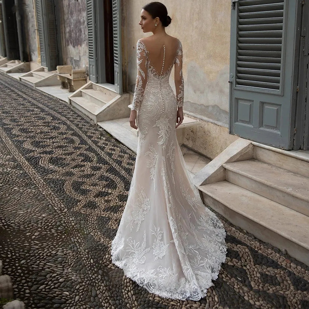 Luxury Crystal Wedding Dress Mermaid For Women Beading Sweetheart Lace Applique Sheer Illusion Long Bridal Gown Court Train 2023-payinti