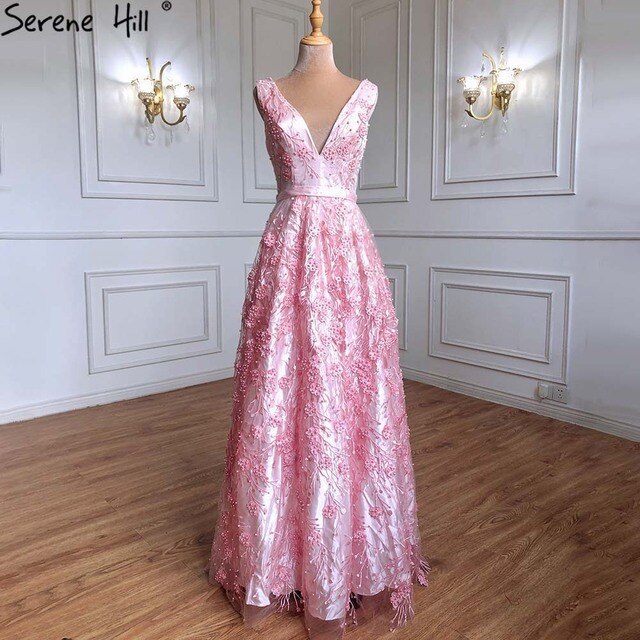 On Sale no return no refund Sale Deep-V Tulle Evening Dresses Appliques Pearls Sleeveless LA6482