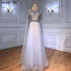 Luxury Gold Arabia Cape sleeves Beaded A-Line Evening Dresses Gowns 2025 For Woman Party LA71362