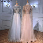Luxury Gold Arabia Cape sleeves Beaded A-Line Evening Dresses Gowns 2025 For Woman Party LA71362