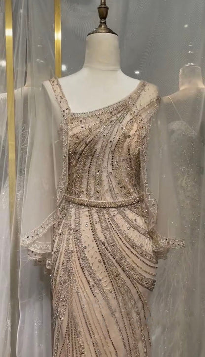 Luxus Grau One Shouder Abendkleider Kleider 2025 Meerjungfrau Perlen Elegante Für Frauen Party LA71518 