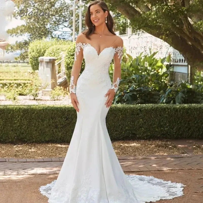 Luxury Lace Appliques Wedding Dresses Sexy Backless Sweetheart Ball Gowns Mermaid Sweep Train Formal Bridal Party Amanda Novias-payinti