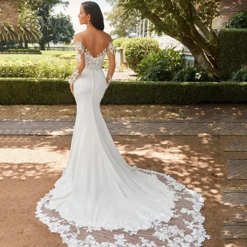 Luxury Lace Appliques Wedding Dresses Sexy Backless Sweetheart Ball Gowns Mermaid Sweep Train Formal Bridal Party Amanda Novias-payinti