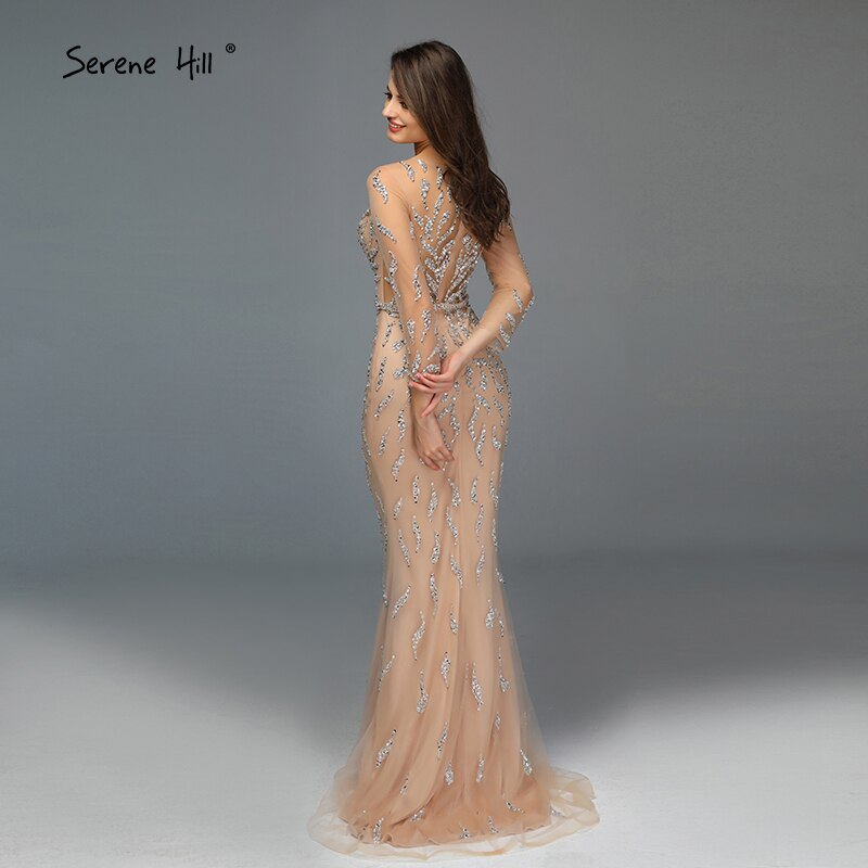Luxury Mermaid Sparkly Grey Sexy Evening Dresses 2025 Beading Sequined Long Sleeves Formal Dress LA60892