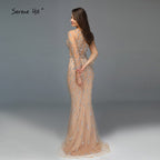 Luxury Mermaid Sparkly Grey Sexy Evening Dresses 2025 Beading Sequined Long Sleeves Formal Dress LA60892