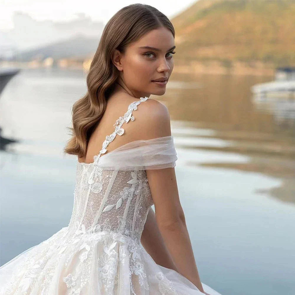 Luxury Off Shoulder Sleeveless Sexy Lace Mopping Beautiful Wedding Dresses Boho Backless Charming Simple Bridal Gowns New 2023-payinti