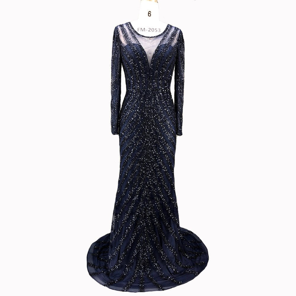 Luxury Pink O-Neck Mermaid Evening Dresses 2025 Dubai Long Sleeves Glitter Evening Gown LA70248