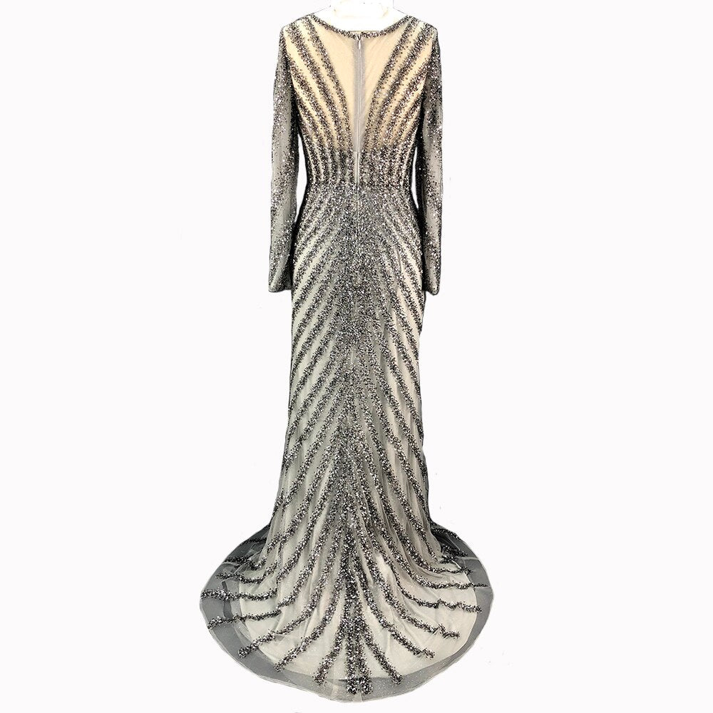 Luxury Pink O-Neck Mermaid Evening Dresses 2025 Dubai Long Sleeves Glitter Evening Gown LA70248
