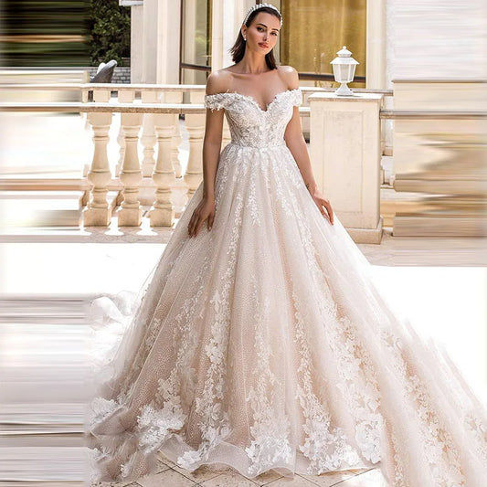 Luxury Sweetheart Ball Gown Wedding Dresses Lace Appliques Off the Shoulder Vestido Novia Backless Custom Plus Size Bride Dress-payinti