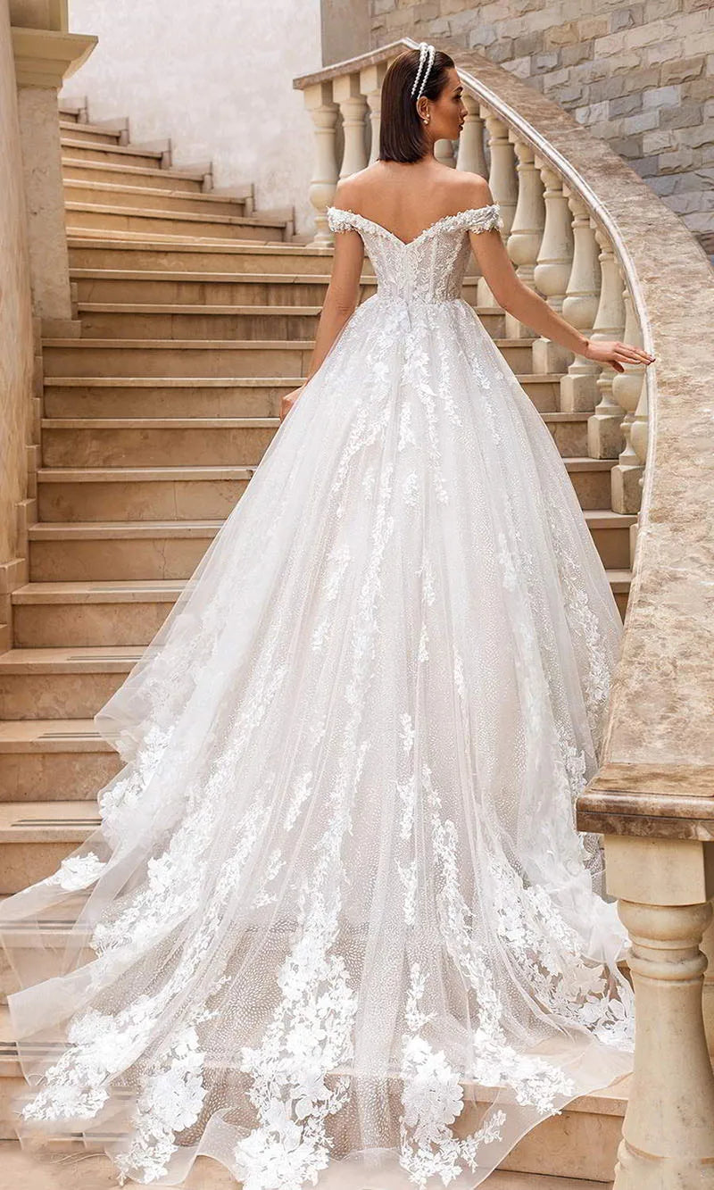 Luxury Sweetheart Ball Gown Wedding Dresses Lace Appliques Off the Shoulder Vestido Novia Backless Custom Plus Size Bride Dress-payinti