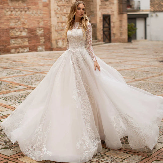Luxury Wedding Dresses Lace Applique A-Line Bridal Gowns Robe Church Wedding Party Beach Vestido De Novia 2023 Boda Elegante שמל-payinti