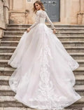 Wedding Dresses O-Neck A-Line Sexy Bridal Gowns Lace Appliques Long Sleeves Robe 2024 Vintage Vestidos De Novia Exquisite-payinti