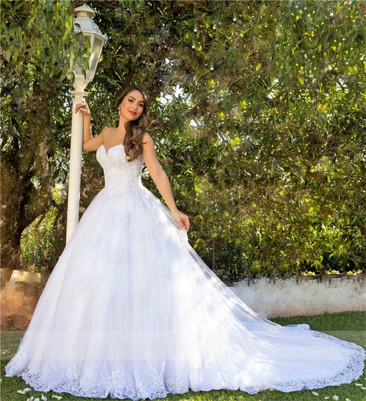 Luxury white bridal gown Sweetheart Applique backless Pearl Crystal tulle plus Saudi Arabian wedding dress trouw jurken dames-payinti