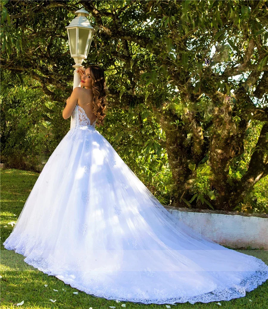 Luxury white bridal gown Sweetheart Applique backless Pearl Crystal tulle plus Saudi Arabian wedding dress trouw jurken dames-payinti