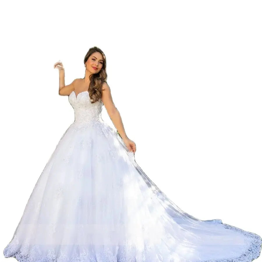 Luxury white bridal gown Sweetheart Applique backless Pearl Crystal tulle plus Saudi Arabian wedding dress trouw jurken dames-payinti