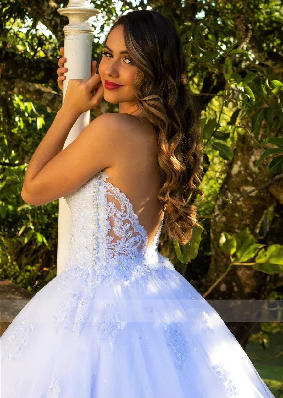 Luxury white bridal gown Sweetheart Applique backless Pearl Crystal tulle plus Saudi Arabian wedding dress trouw jurken dames-payinti