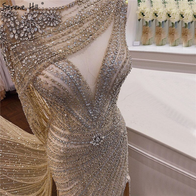 Luxus Champagner Sexy Split Abendkleider 2025 Diamant Ärmelloses Meerjungfrau Formale Kleid Ruhigen Hill LA70301 