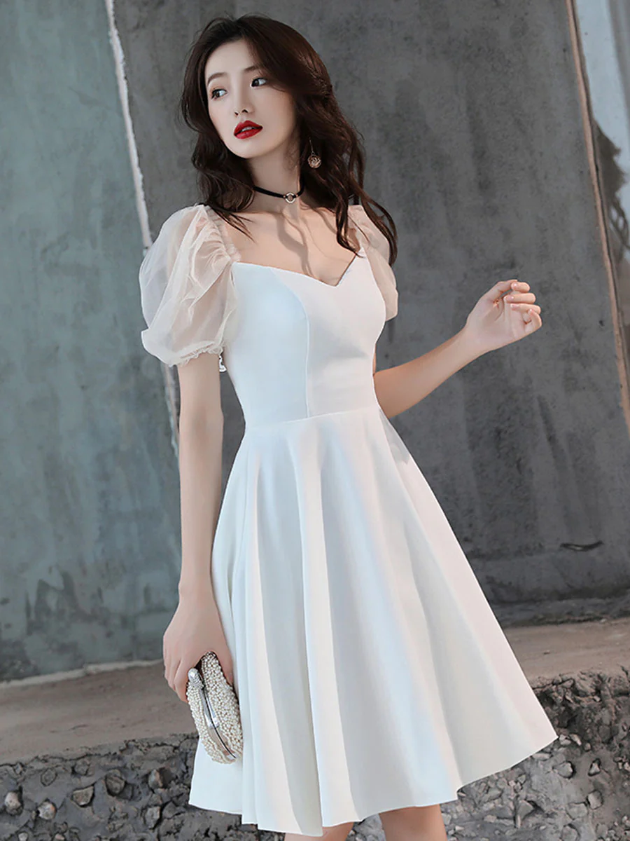 Weißes Satin-Kurzballkleid, weißes Homecoming-Kleid, Y2423