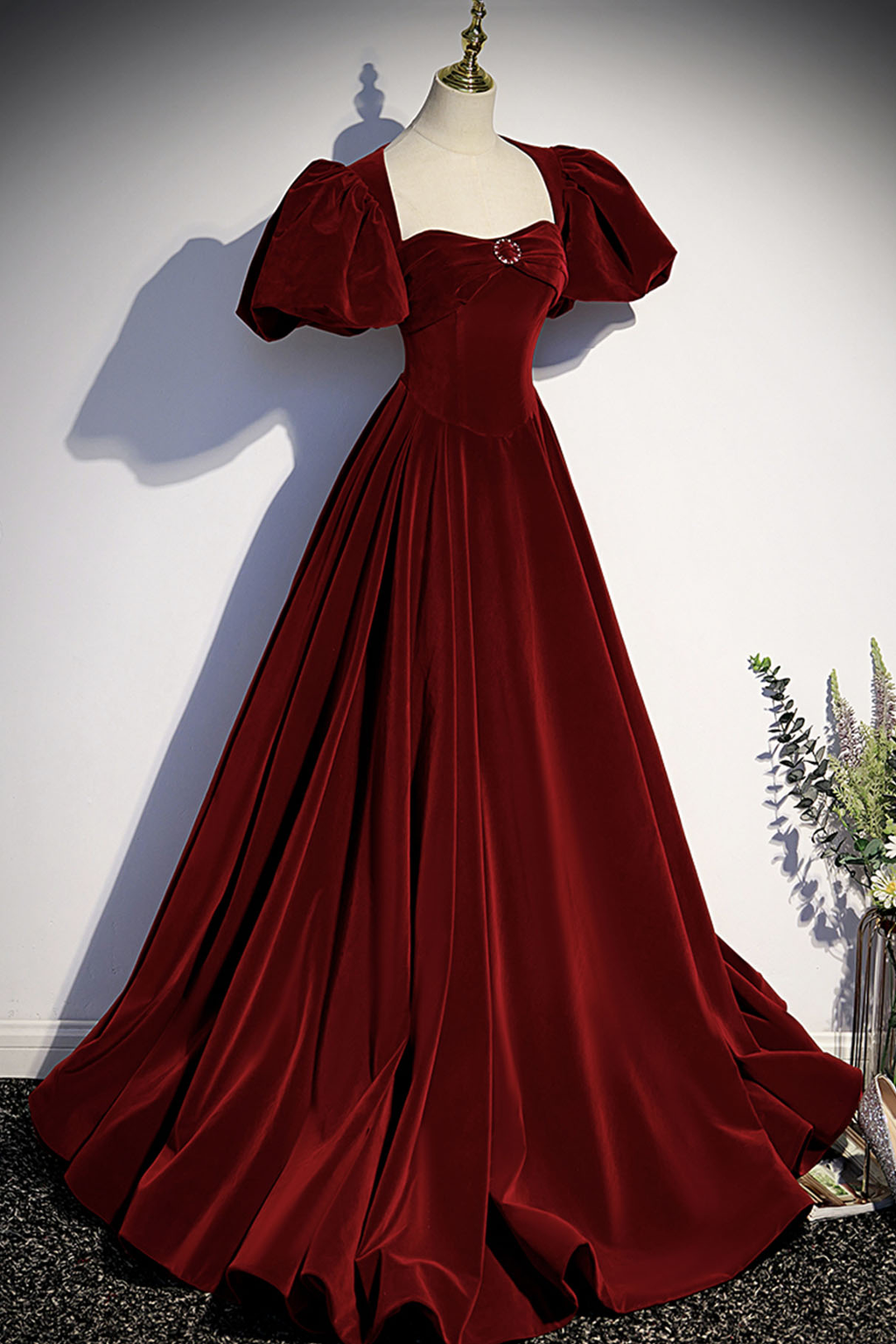 Burgunder Samt langes Ballkleid Abendkleid Y4384