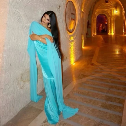 Schickes One-Shoulder-Langballkleid aus Satin Y7860