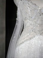 Vestido de noche de lujo de tul blanco con cuentas de perlas y borlas, vestido de fiesta, vestido de novia con hombros descubiertos Y8662