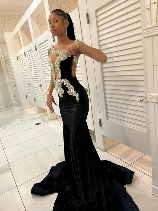 Vestido de fiesta africano de encaje de sirena negro, vestido de noche Y5989