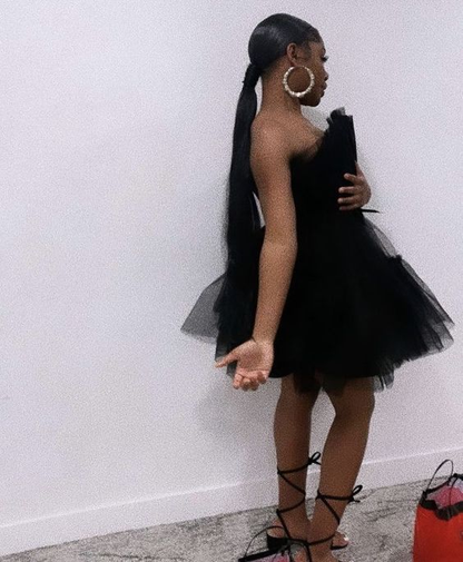 Vestido de fiesta de tul negro para bienvenida, bonito vestido negro Y504