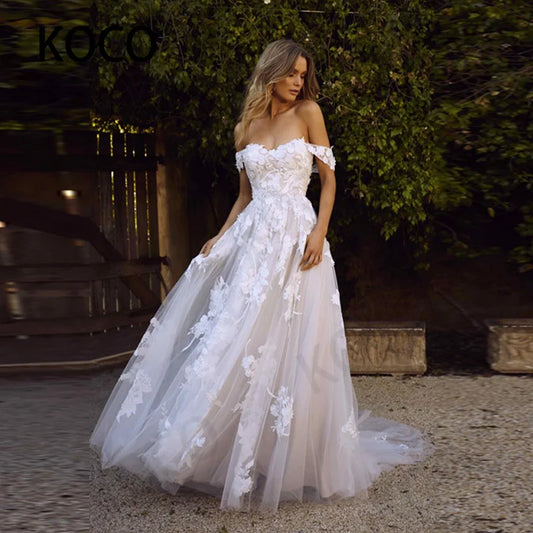 MACDOUGAL Boho Wedding Dress off The Shoulder Vintage Lace Appliques Bride Dresses Vestido De Novia Custom Made For Women-payinti