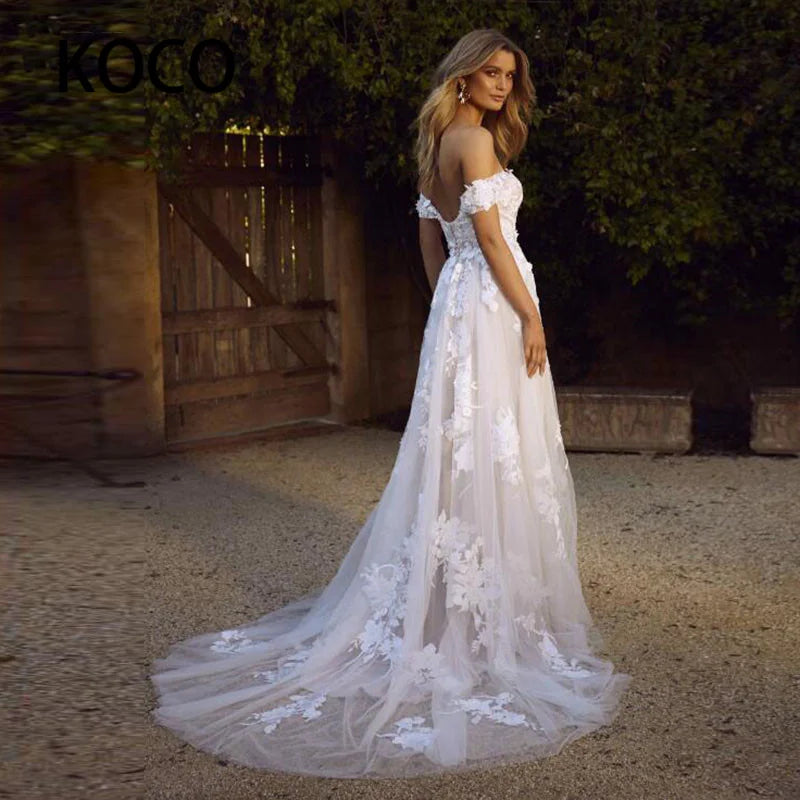 MACDOUGAL Boho Wedding Dress off The Shoulder Vintage Lace Appliques Bride Dresses Vestido De Novia Custom Made For Women-payinti