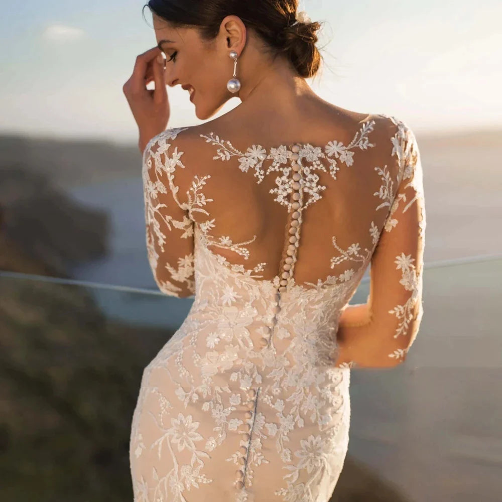 MACDUGAL Wedding Dress 2023 Luxury Sexy Lace Self-Cultivation Detachable Train Elegant Long Sleeves Button Vestido De Novia-payinti