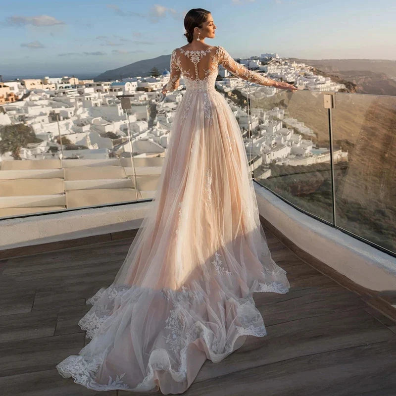 MACDUGAL Wedding Dress 2023 Luxury Sexy Lace Self-Cultivation Detachable Train Elegant Long Sleeves Button Vestido De Novia-payinti