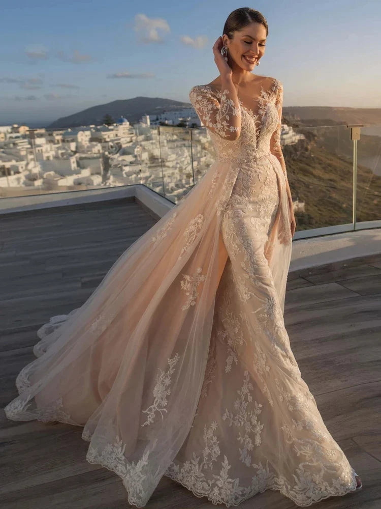 MACDUGAL Wedding Dress 2023 Luxury Sexy Lace Self-Cultivation Detachable Train Elegant Long Sleeves Button Vestido De Novia-payinti