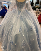 Ballkleid Hellblau Quinceanera Kleider 3D Blumen Sweet 16 Kleid Y6569