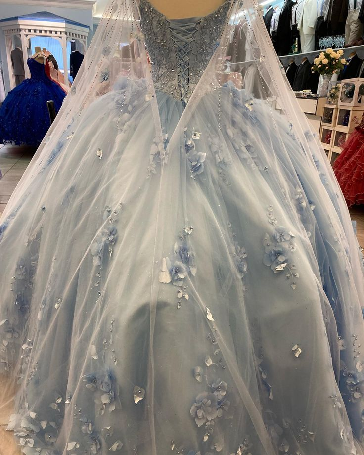 Ballkleid Hellblau Quinceanera Kleider 3D Blumen Sweet 16 Kleid Y6569