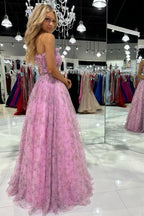 Amani | Vestido de fiesta de tul con purpurina, estampado, sin tirantes y corte A