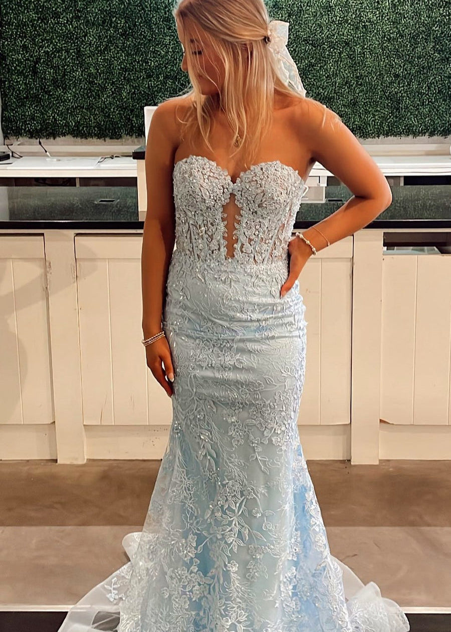 Terry | Vestidos de fiesta largos de sirena con apliques de encaje y escote corazón en negro