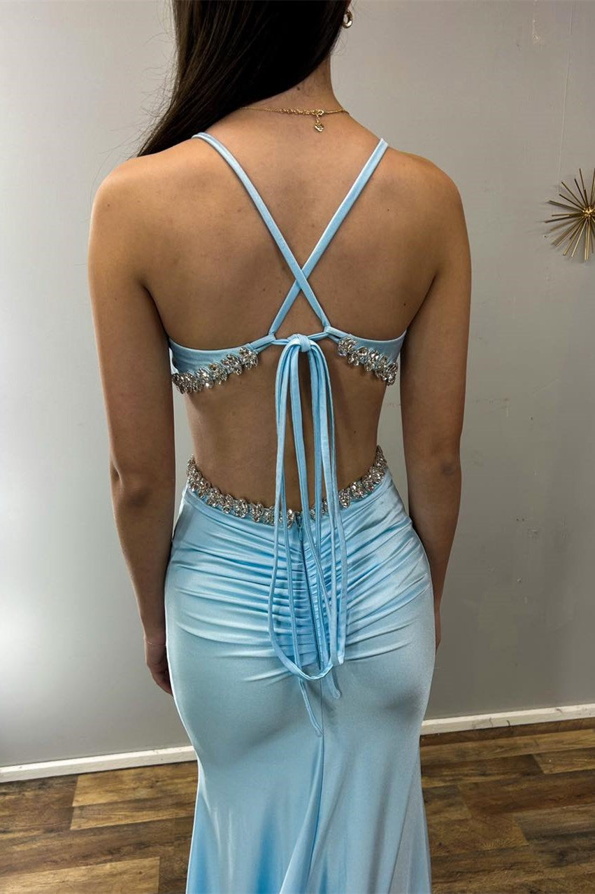 Light V-Neck Cutout Rhinestone Mermaid Long Formal Dress