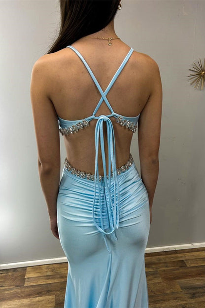 Light V-Neck Cutout Rhinestone Mermaid Long Formal Dress